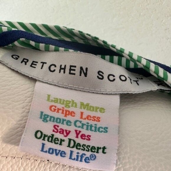 Gretchen Scott Green & White Striped Tunic w/Navy Blue Coral Embroidery Size XL - Picture 4 of 5